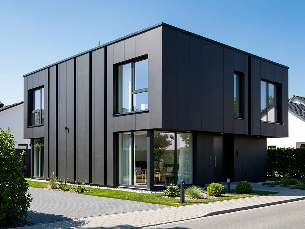 Pavillon habillé d'un bardage composite gris anthracite après rénovation de façade